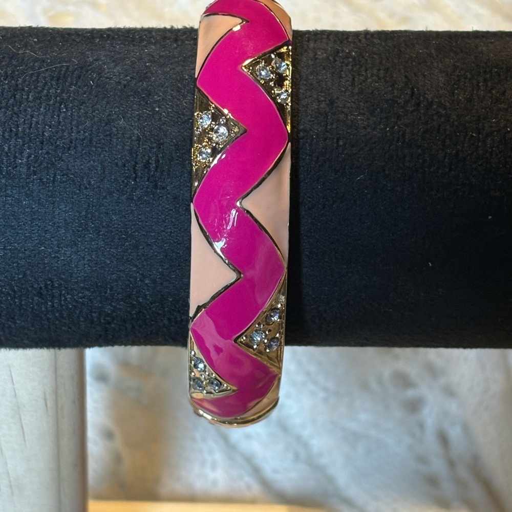 Pink and Silver Zigzag Bangle Bracelet